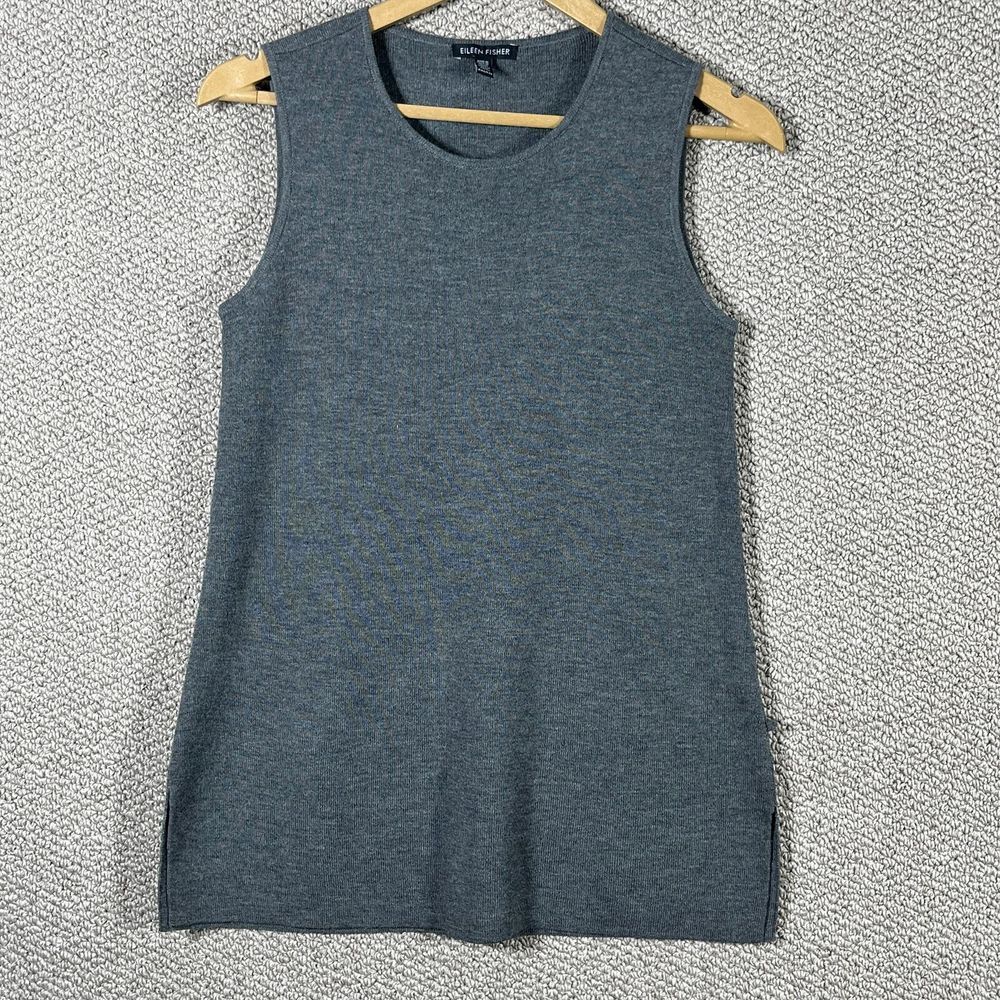 Eileen Fisher‎ TankTop Womens Size XXS Gray Wool Sleeveless Scoop Neck Knit